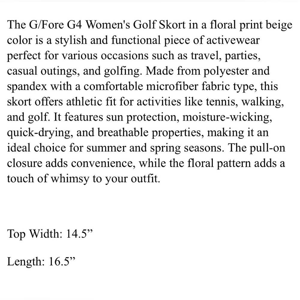 G/FORE Women's Golf Skort Floral Print 6 Beige Polyester - Picture 7 of 7